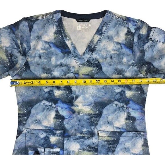 Carhartt Force Cross-Flex Modern Fit SS Scrub Top Blue Watercolor Indigo Flow S - Picture 9 of 12